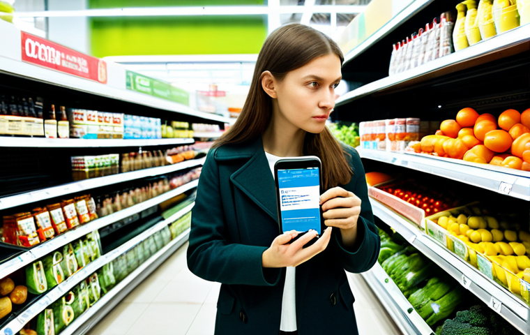 친환경 마케터의 업무 프로세스 개선 - **Prompt:** A dynamic, brightly lit scene inside a modern, spacious Russian supermarket aisle. A sty...