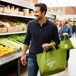 친환경 마케팅 실습을 위한 가이드 - **Prompt 1: Community and Trust in Green Marketing**
"A vibrant, sunlit indoor farmers market or...