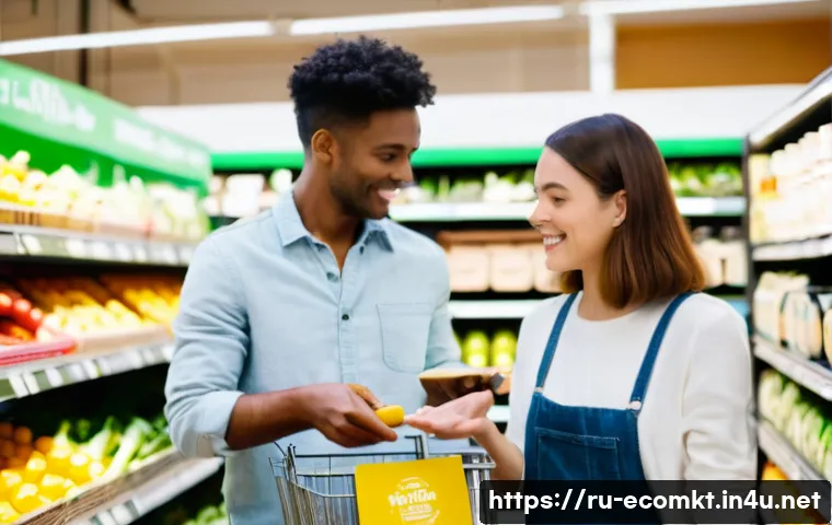 친환경 마케팅 산업 동향 - **Eco-Conscious Shopping in a Modern Supermarket**
A bright, clean, and modern supermarket aisle...