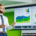 Home 22 친환경 마케팅 자격증 취득 후 경로 - A professional eco-marketing specialist giving a presentation in a modern office environment, surrou...