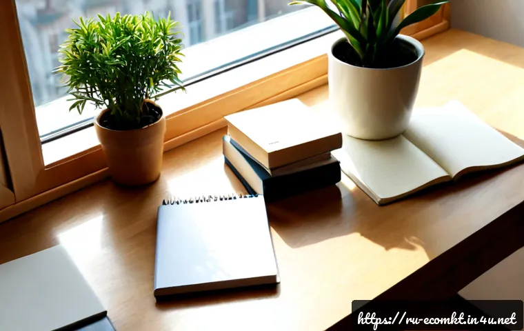 Home 17 친환경 마케팅 관련 서적 추천 - Photorealistic overhead view of a tidy wooden desk in a modern Moscow apartment, a stack of unbrande...